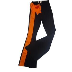 Judith March Black & Orange Bow Flare Pants High Rise Statement Trousers Sz M